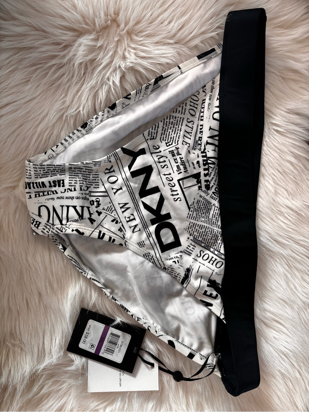 Dkny Black and White Logo Print Bikini Bottom